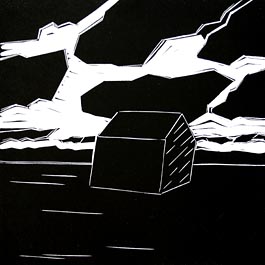 Vignette, Clouds, linocut