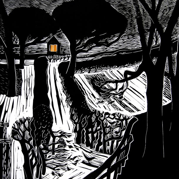 Linocut, Towards the Fold