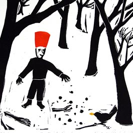 The Birdfeeder, linocut
