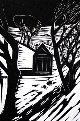 Winter House, linocut