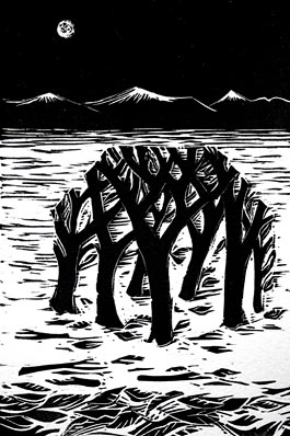 Winter Moonlight, linocut